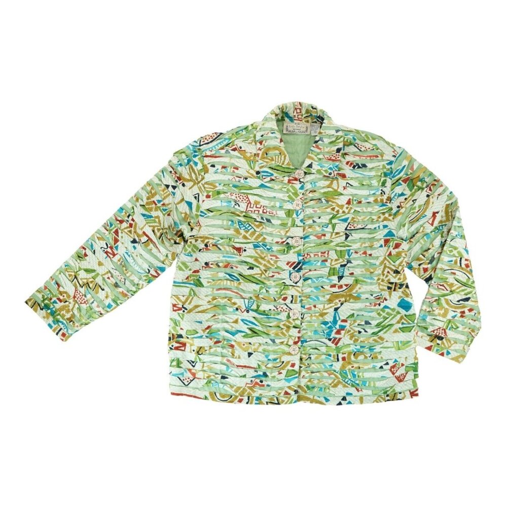 Life Style‎ Women's Shirt Jacket 1X Rag Striped Button Up Wicked 90's